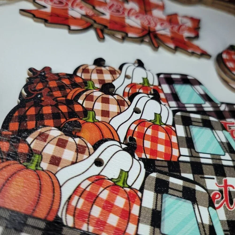 Fall Garland Wood Twine Decor 21 Pieces Plaid Pumpkin Gnome Sunflower Truck‎